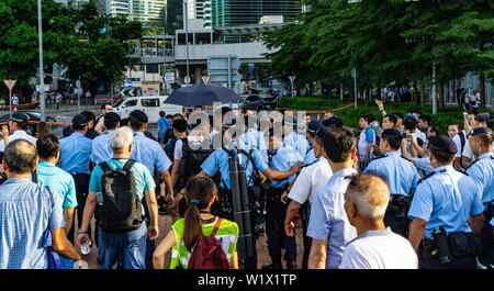 Hong Kong Polizei machen Verhaftung am Zähler Protest Stockfoto