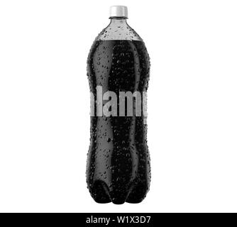 Einem unregelmäßig geformten Kunststoff zwei Liter Cola Flasche Soda mit Kondensation Tropfen auf einem isolierten weißen studio Hintergrund - 3D-Rendering Stockfoto