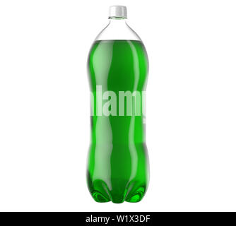 Einem unregelmäßig geformten Kunststoff 2 liter Grün soda Flasche auf einem isolierten weißen studio Hintergrund - 3D-Rendering Stockfoto