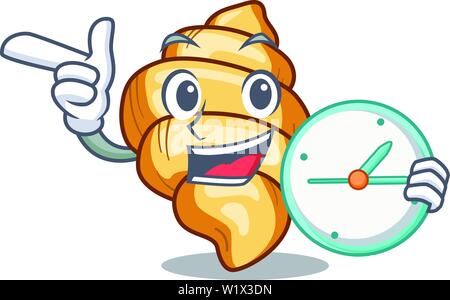 Mit Uhr gnocchi Pasta über Holz- cartoon Tabelle Stock Vektor
