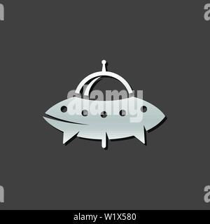 Fliegende Untertasse Symbol in metallic grau farbe Stil. Alien Weltraum Stock Vektor