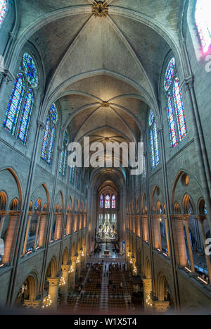 Paris (Frankreich): die Kathedrale Notre-Dame. Das kirchenschiff Stockfoto