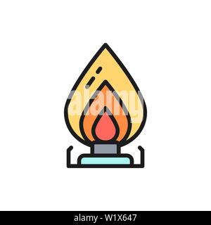 Vektor Kocher Gas Öl brenner Flachbild Color Line Symbol. Stock Vektor