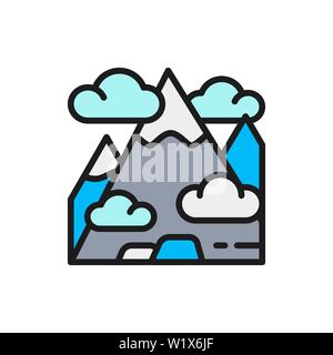 Vektor Berg, Berg, Hügel, Reisen, Tourismus flachbild Color Line Symbol. Stock Vektor