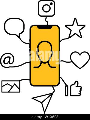 Telefon mit Symbolen für verschiedene Zwecke, flaches Design Infografik Abbildung Stock Vektor