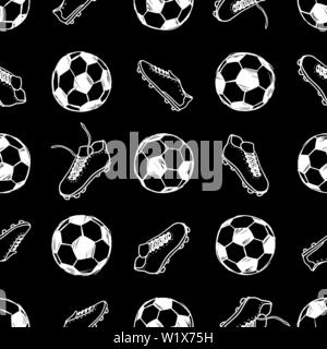 Fußball Fußball Bälle und Schuhe doodle nahtlose Muster. Vector Illustration Hintergrund. Für Druck-, Textil-, Web-, Home Decor, Mode, Oberfläche, graphi Stock Vektor
