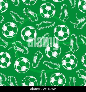 Fußball Fußball Bälle und Schuhe doodle nahtlose Muster. Vector Illustration Hintergrund. Für Druck-, Textil-, Web-, Home Decor, Mode, Oberfläche, graphi Stock Vektor