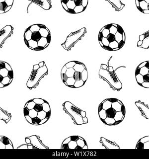 Fußball Fußball Bälle und Schuhe doodle nahtlose Muster. Vector Illustration Hintergrund. Für Druck-, Textil-, Web-, Home Decor, Mode, Oberfläche, graphi Stock Vektor