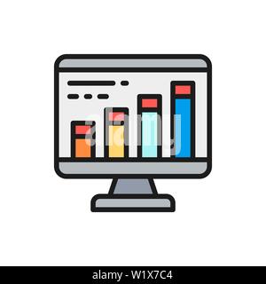 Vektor Infografik im Browser auf dem Computer, Programmierung, seo Flachbild Color Line Symbol. Stock Vektor