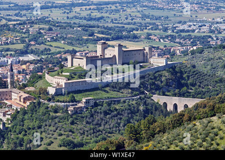 Albornoz Festung in Spoleto, Panoramaaussicht, Umbrien, Italien Stockfoto