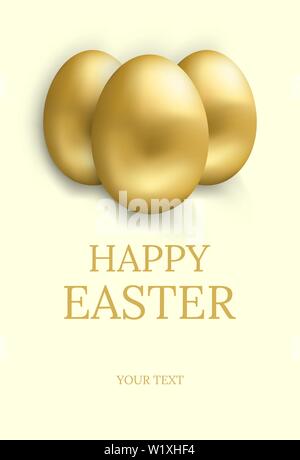 Ostern Karte. Frohe Ostern Grußkarte mit goldenen Eiern und Platz für Text. Vector Illustration. Stock Vektor