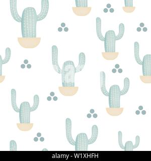 Vektor nahtlose Muster mit Kakteen und Kreise. Niedlich grünen Kaktus. Wiederholen von Hand gezeichneten Hintergrund. Stock Vektor