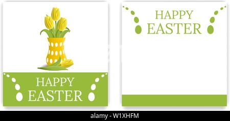 Vektor Ostern Party Einladungen und Grußkarten mit gelben Tulpen. Strauß gelber Tulpen. Ostern Karte. Vector Illustration. Stock Vektor
