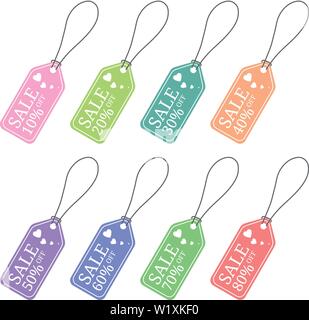 Farbige Angebot Verkauf Tag Rabatt. Verkauf Rabatt Banner. Angebot Preis Zeichen. Verkauf Label isoliert auf weißem Hintergrund. Vector Illustration Stock Vektor