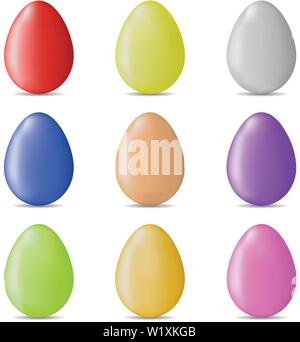 Set aus bunten Realistische Ostereier isoliert auf weißem Hintergrund. Glänzend glänzende Eier. Vector Illustration für Ihr Design. Stock Vektor