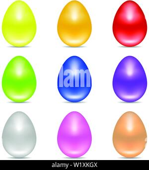 Set aus bunten Realistische Ostereier isoliert auf weißem Hintergrund. Glänzend glänzende Eier. Vector Illustration für Ihr Design. Stock Vektor