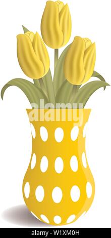 Realistische gelbe Tulpen in der Vase auf weißem Hintergrund. Boucket der Tulpen. Vector Illustration für Ihr Design. Stock Vektor