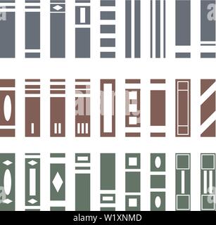 Vektor Einrichten von verschiedenen Arten von Büchern. Von der Seite. Bücher Sammlung für Bücherregal. Vector Illustration auf weißen Hintergrund für Design, Web isoliert. Stock Vektor