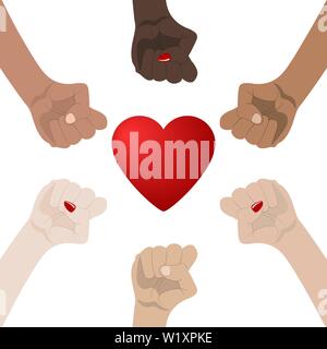 Welt der Rasse und die Gleichstellung der Geschlechter. Einheit, Allianz, Team, Partner Konzept. Hände halten Einheit angezeigt. Beziehung Symbol. Vector Illustration für Ihre Stock Vektor