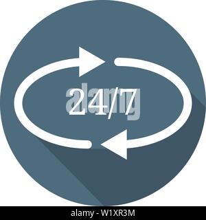 24/7 Flachbild-Symbol. Service geöffnet 24 Stunden am Tag und 7 Tage die Woche. Vector Illustration für Ihr Design, Web-, App. Stock Vektor