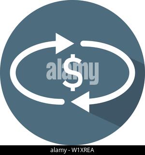 Vektor Cashback Geld Symbol. Transfer, Konvertieren, auszutauschen. Weißer Kreis Pfeile. Flat Style. Vector Illustration für Design, Web. Stock Vektor
