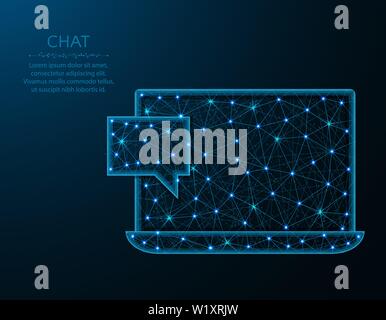 Chat Low-poly-Design, Laptop in polygonalen Stil, eine neue Nachricht Vector Illustration auf blauem Hintergrund Stock Vektor