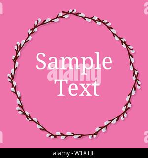 Kreis Rahmen aus Weidenruten auf rosa Hintergrund mit Platz für Text. Hochzeit Dekoration, Einladungen. Vector Illustration für Ihr Design, Web. Stock Vektor