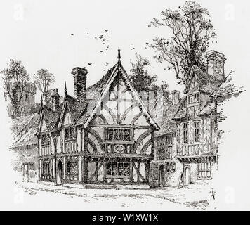 Ein altes Fachwerkhaus in der Castle Street, Warwick, Warwickshire, England, hier im 19. Jahrhundert. Aus dem Englischen Bilder, veröffentlicht 1890. Stockfoto