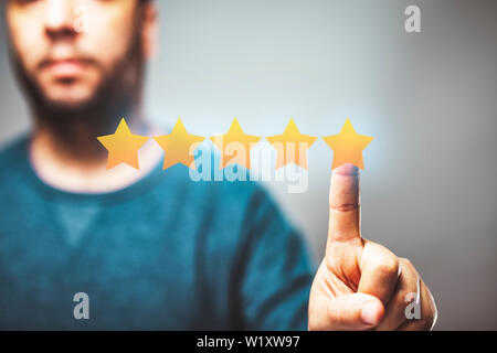 5 Sterne Bewertung, Reputation Management, Bewertung, Feedback Stockfoto