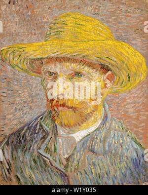 VINCENT kann Gogh (1853-1890) niederländischer Maler. Selbstbildnis mit Strohhut, in Paris malte in 1887-88 Stockfoto