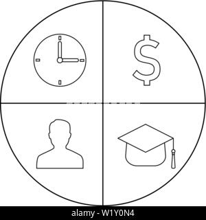 Line style Icons von Zeit, Geld, Menschen, Wissen. Geschäftskonzept. Sauber und modern Vector Illustration für Design, Web. Stock Vektor
