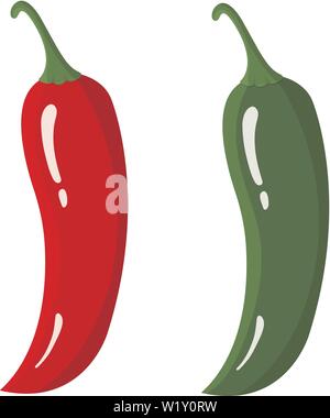 Rote und grüne Paprika isoliert auf weißem Hintergrund. Frische Lebensmittel Gewürz für Markt-, Rezept. Cartoon Flat Style. Vector Illustration für Ihre Desig Stock Vektor