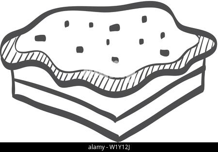 Kuchen Symbol in doodle Skizze Linien. Essen süßen köstlichen glasierten Schokolade Dessert Stock Vektor