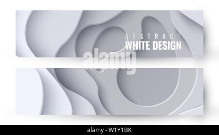 Satz von zwei abstrakte White Paper cut Banner. Vektor geometrische vielschichtige Hintergründe. Weihnachten wellen Urlaub dekorative papercut Design Stock Vektor