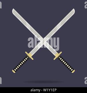 Gekreuzt katana Schwerter Symbol. Samurai Waffe. Ninja Ausrüstung. Cartoon Stil. Sauber und modern Vector Illustration für Design, Web. Stock Vektor