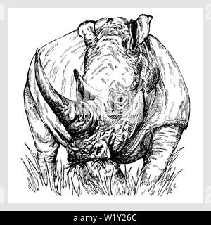 Hand gezeichnete Skizze stil Rhino auf weißem Hintergrund. Vector Illustration. Stock Vektor