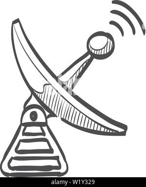 Sat-receiver Symbol in doodle Skizze Linien. Daten Information technology Space Science Stock Vektor