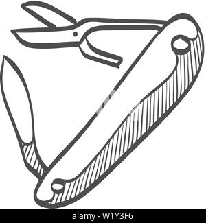 Multi Tool Symbol in doodle Skizze Linien. Multifunktionshebel camping survival Multipurpose scharfe Reparatur Stock Vektor