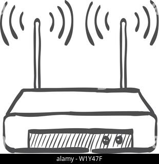 Router Symbol in doodle Skizze Linien. Internetverbindung, WLAN Stock Vektor