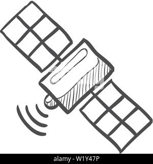 Sat-receiver Symbol in doodle Skizze Linien. Daten Information technology Space Science Stock Vektor