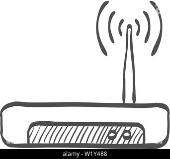 Internet Router Symbol in doodle Skizze Linien. Verbindungsdaten Vernetzung wlan Computer Stock Vektor