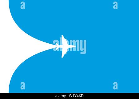 Weiße ebene Symbol auf blauem Hintergrund. Flug weg Banner Stock Vektor