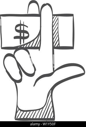 Hand Geld Symbol in doodle Skizze Linien. Service Tipp hotel Kellnerin restaurant Bestechungsgeld Befriedigung Stock Vektor