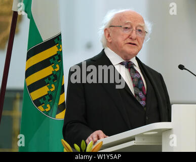 Leipzig, Deutschland. 04. Juli, 2019. Michael D. Higgins, Präsident von Irland, spricht in der Paulinerkirche, die Universität Kirche von der Universität Leipzig. Der irische Präsident ist zu einem dreitägigen Staatsbesuch in Deutschland. Credit: Peter Endig/dpa-Zentralbild/dpa/Alamy leben Nachrichten Stockfoto