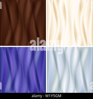 Satz von vier abstrakte satin Hintergründe, Vector Illustration in Schokolade, weiße und blaue Farbe. Stock Vektor