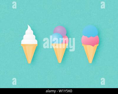 Satz von drei Eis auf grünem Hintergrund. Vector Illustration. Stock Vektor