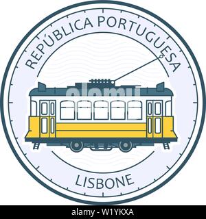 Vintage Straßenbahn von Lissabon - Symbol, Portugal, Straßenbahn in Lissabon Emblem Stock Vektor