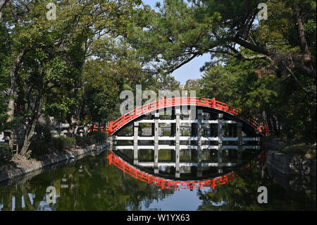 Sumiyoshi Taisha Brücke Schrein Osaka, Japan, 17. März 2019. Sumiyoshi Taisha Grand Schrein in Osaka. Stockfoto