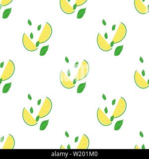 Nahtlose Sommer Muster mit Scheiben und ganze Zitronen. Vector Illustration. Stock Vektor