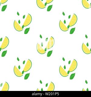 Nahtlose Sommer Muster mit Scheiben und ganze Zitronen. Vector Illustration. Stock Vektor